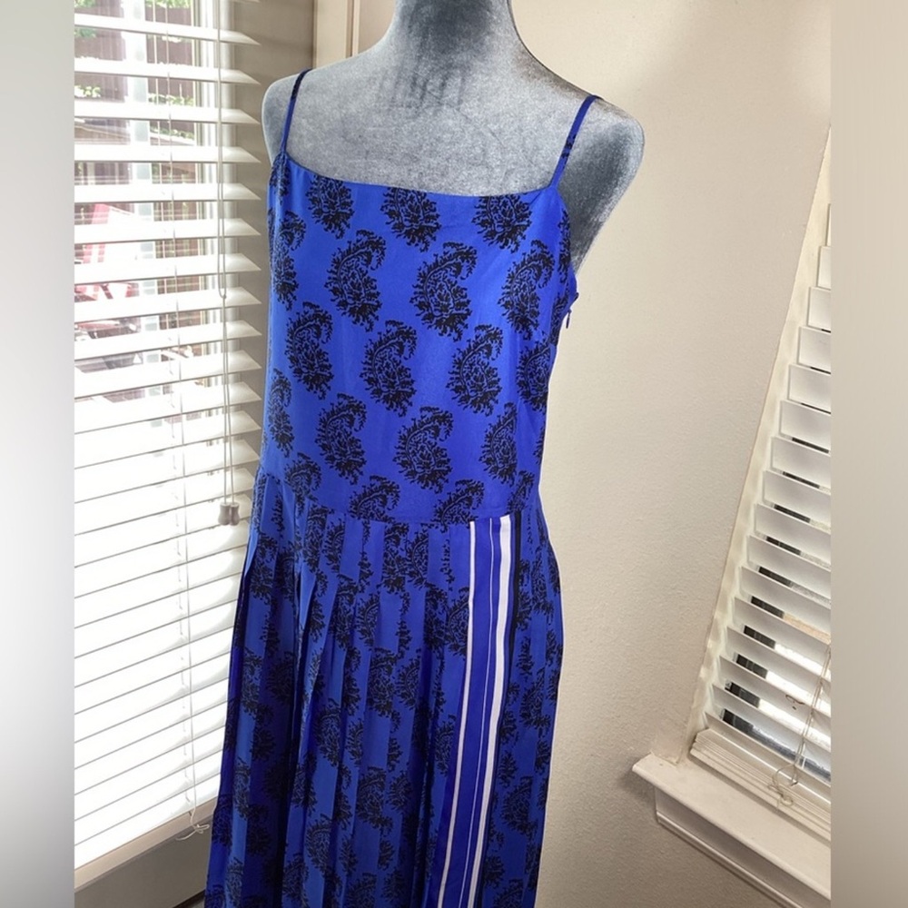 🎤🎉 Banana Republic Spaghetti Strap Paisley Pleated Midi Dress Sz 12 - Picture 6 of 12